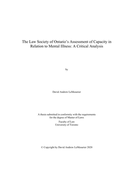 The Law Society of Ontario's Assessment of Capacity In