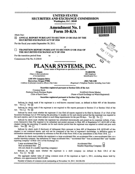 PLANAR SYSTEMS INC Exact Name of Registrant As Specified in Its Charter