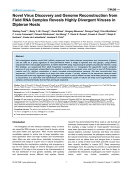 Novel Virus Discovery and Genome Reconstruction from Field RNA Samples Reveals Highly Divergent Viruses in Dipteran Hosts