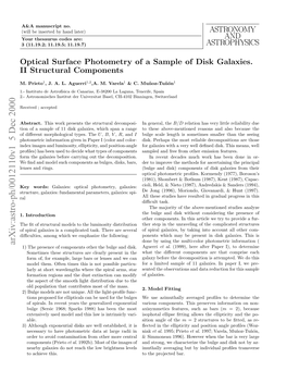 Optical Surface Photometry of a Sample of Disk Galaxies. II