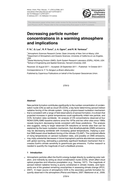 Decreasing Particle Number Concentrations in a Warming Atmosphere and Implications F