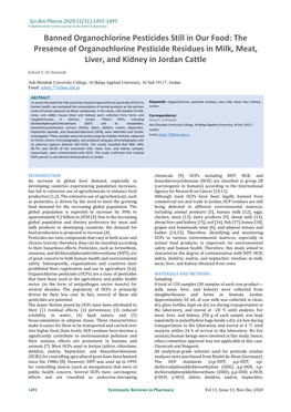 The Presence of Organochlorine Pesticide Residues in Milk, Meat, Liver, and Kidney in Jordan Cattle