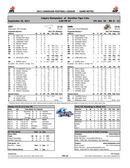 2011 Canadian Football League · Game Notes