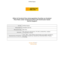 Effect of Cerebral Flow Autoregulation Function on Cerebral Flow Rate Under Continuous Flow Left Ventricular Assist Device Support