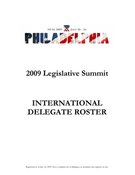 2009 Legislative Summit INTERNATIONAL DELEGATE