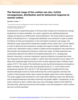 The Thermal Range of the Cushion Sea Star, [I]Culcita Novaeguineae