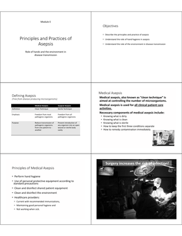 Principles and Practices of Asepsis