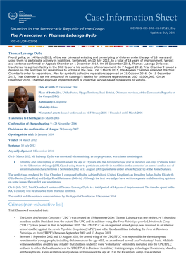 The Prosecutor V. Thomas Lubanga Dyilo ICC-01/04-01/06