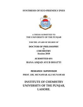 Institute of Chemistry University of the Punjab, Lahore