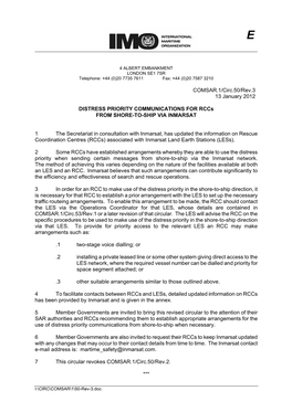 COMSAR.1/Circ.50/Rev.3 13 January 2012 DISTRESS PRIORITY COMMUNICATIONS for Rccs from SHORE-TO-SHIP VIA INMARSAT 1 the Secretari