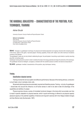 The Handball Goalkeeper – Characteristics of the Position, Play, Techniques, Training