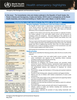 The Humanitarian Crisis and Cholera Outbreak in the Republic of South Sudan