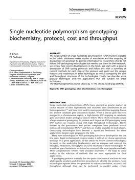 Single Nucleotide Polymorphism Genotyping: Biochemistry, Protocol, Cost and Throughput