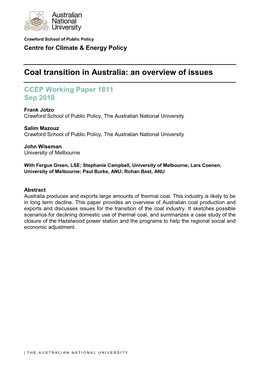 Coal Transition in Australia: an Overview of Issues