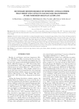 Secondary Reservoir Role of Domestic Animals Other Than Sheep and Cattle in Fascioliasistransmission Inthenorthern Bolivian Altiplano