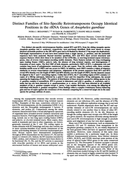 Distinct Families of Site-Specific Retrotransposons Occupy Identical Positions in the Rrna Genes Ofanopheles Gambiae NORA J