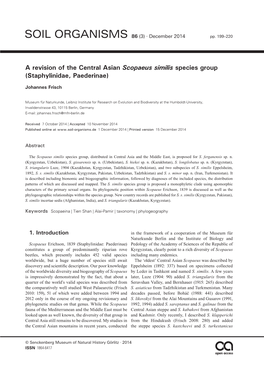 A Revision of the Central Asian Scopaeus Similis Species Group (Staphylinidae, Paederinae)