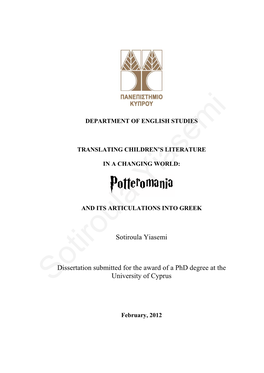 Sotiroula Yiasemi Dissertation Submitted for the Award of a Phd