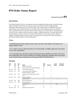 870 Order Status Report