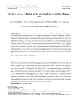 Effects of Sucrose Reduction on the Structural Characteristics of Sponge Cake1