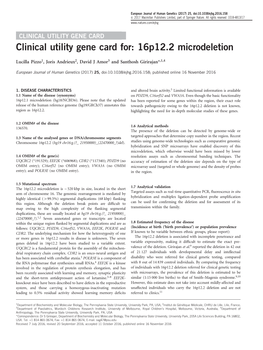 Clinical Utility Gene Card For: 16P12.2 Microdeletion