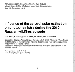 Influence of the Aerosol Solar Extinction on Photochemistry During