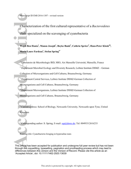 Characterization of the First Cultured Representative of a Bacteroidetes