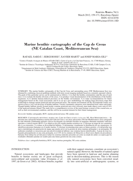 Marine Benthic Cartography of the Cap De Creus (NE Catalan Coast, Mediterranean Sea)