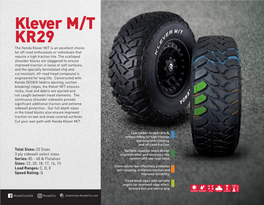 Klever M/T KR29 the Kenda Klever M/T Is an Excellent Choice for Off-Road Enthusiasts Or Individuals That Require a High Traction Tire
