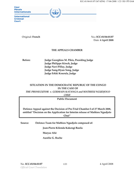 No. ICC-01/04-01/07 4 April 2008