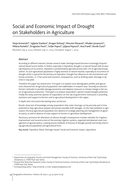 Social and Economic Impact of Drought on Stakeholders in Agriculture
