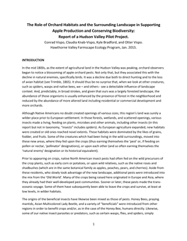 The Role of Orchard Habitats and the Surrounding Landscape in Supporting Apple Production and Conserving Biodiversity: Report of a Hudson Valley Pilot Project