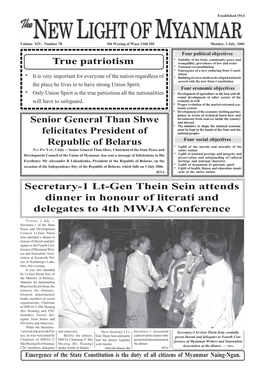 True Patriotism Senior General Than Shwe Felicitates President Of