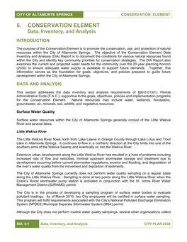 5. CONSERVATION ELEMENT Data, Inventory, and Analysis