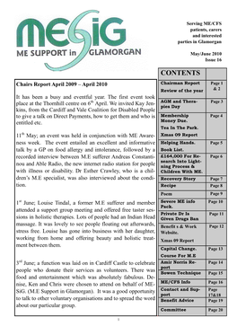 CONTENTS Chairs Report April 2009 – April 2010 Chairman Report Page 1 Review of the Year & 2 It Has Been a Busy and Eventful Year