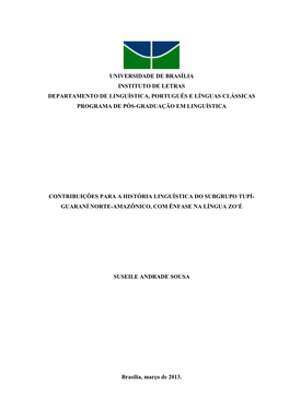 Contribuições Para a História Linguística Do Subgrupo Tupí-Guarani Norte-Amazônico, Com Ênfase Na Língua Zo