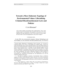 Toward a More Elaborate Typology of Environmental Values: Liberalizing Criminal Disenfranchisement Laws and Policies1