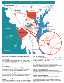 Directions to Cherry Hill Park, College Park, Maryland from Beltway I-495