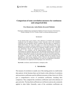 Comparison of Some Correlation Measures for Continuous and Categorical Data