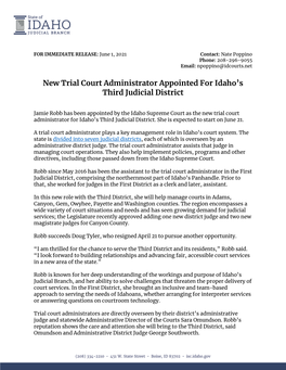 New Trial Court Administrator Appointed for Idaho's Third Judicial