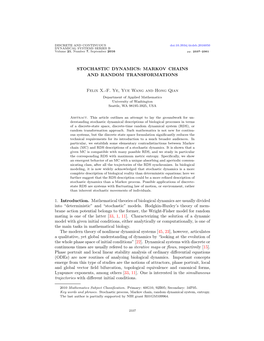 STOCHASTIC DYNAMICS: MARKOV CHAINS and RANDOM TRANSFORMATIONS Felix X