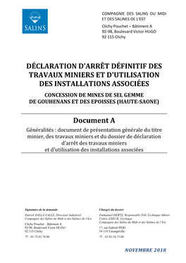 Déclaration D'arrêt Définitif Des Travaux Miniers Et D'utilisation Des