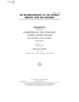 The Mccarran-Ferguson Act and Antitrust Immunity: Good for Consumers?