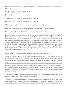 Russell's Paradox: Let a Be the Set of All Sets Which Do Not Contain