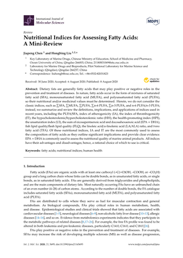 Nutritional Indices for Assessing Fatty Acids: a Mini-Review