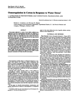 Osmoregulation in Cotton in Response to Water Stress' I