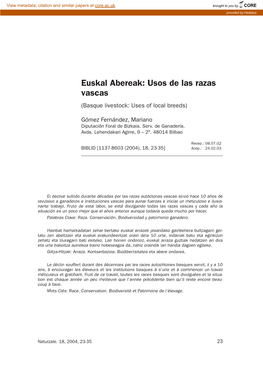 Euskal Abereak: Usos De Las Razas Vascas