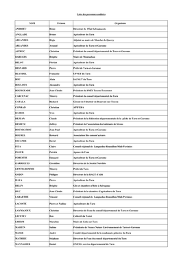 Liste Des Personnes Auditées NOM Prénom Organisme ANDRIEU