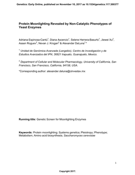 Protein Moonlighting Revealed by Non-Catalytic Phenotypes of Yeast Enzymes