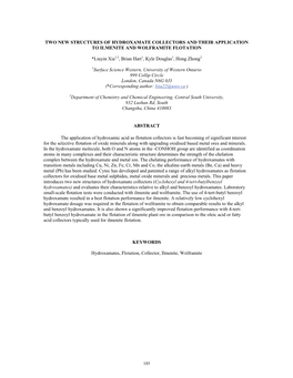 Two New Structures of Hydroxamate Collectors and Their Application to Ilmenite and Wolframite Flotation